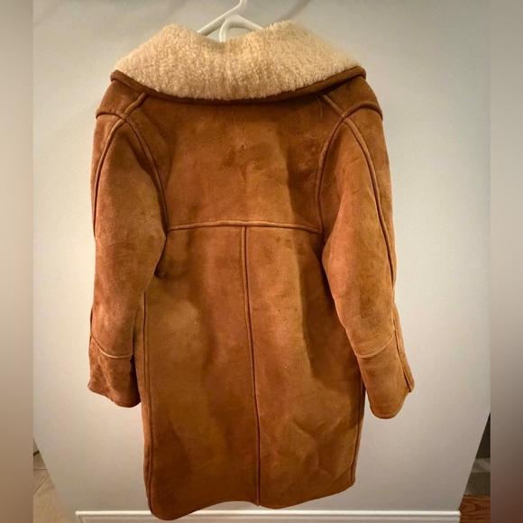 Vintage Real Sheepskin Shearling Coat Size 34 Camel Brown Winter Jacket - Picture 2 of 6